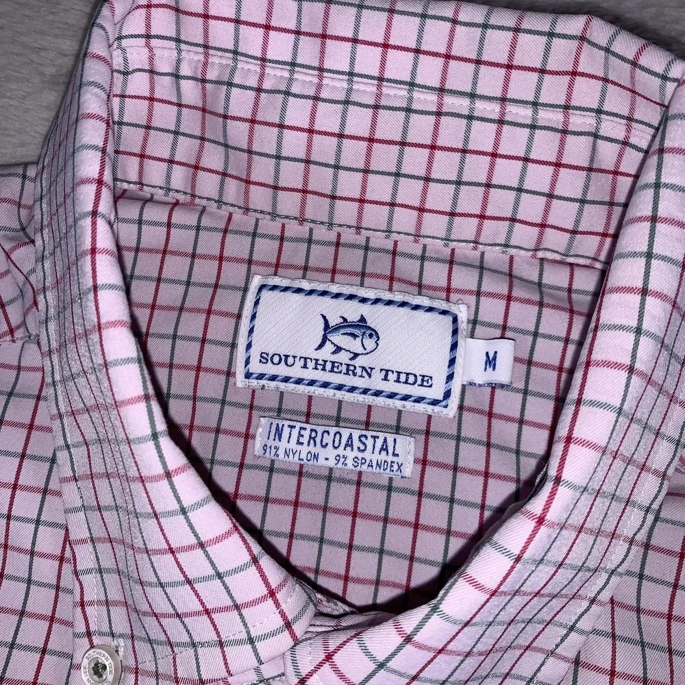 Southern Tide Shirt‎ Mens Medium Red Check Intercoastal Stretch Button Down LS